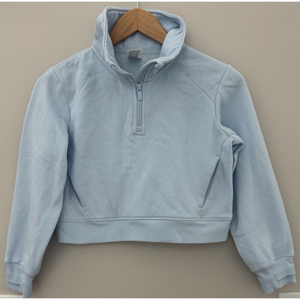 All In Motion Cropped Girls Quarter Zip Pullover Size M 8 Light Blue